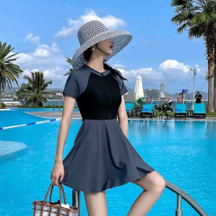 Women's New Plus-Size Swimsuit for Curvy Figures: Conservative, Tummy-Slimming, Sporty-Style One-Piece Design Perfect for Hot Spring Pools and Swimming Clubs