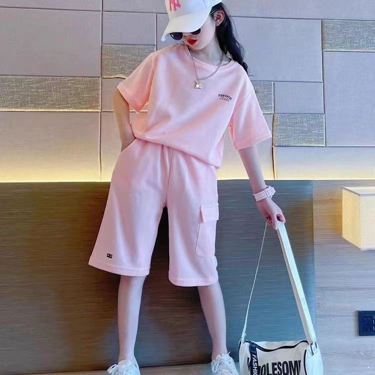 女童夏季套裝2024新款大童洋氣外穿女孩兒童夏款運動薄款短袖夏裝