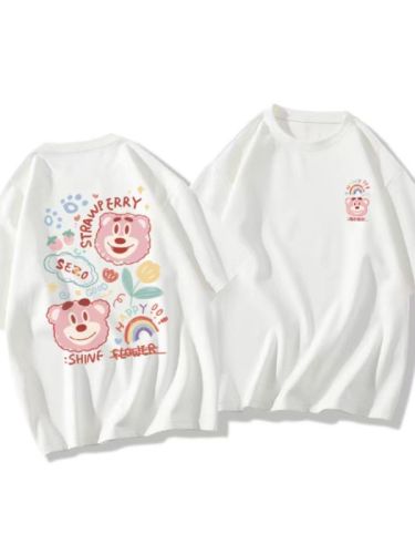 200 grams of fine combed close-set Sateen spun pure cotton back cover strip spring and summer loose shoulder printed short-sleeved T-shirt 