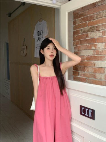 Actual shot of new summer Korean style loose slimming wide-leg suspender jumpsuit