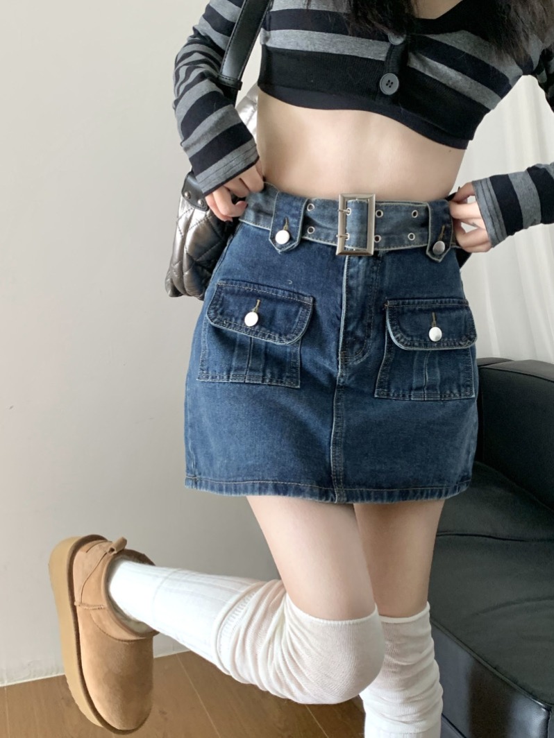 Vintage Cowboy Semi-Body Skirt for Women - Spring New Arrival High-Waist Slimming Petit Body Skirt Set Short Skirt Inspired by Instagram