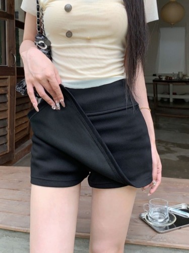 Hot girl black slit anti-exposure skirt pants women's summer high waist sports short skirt hip skirt gray skirt