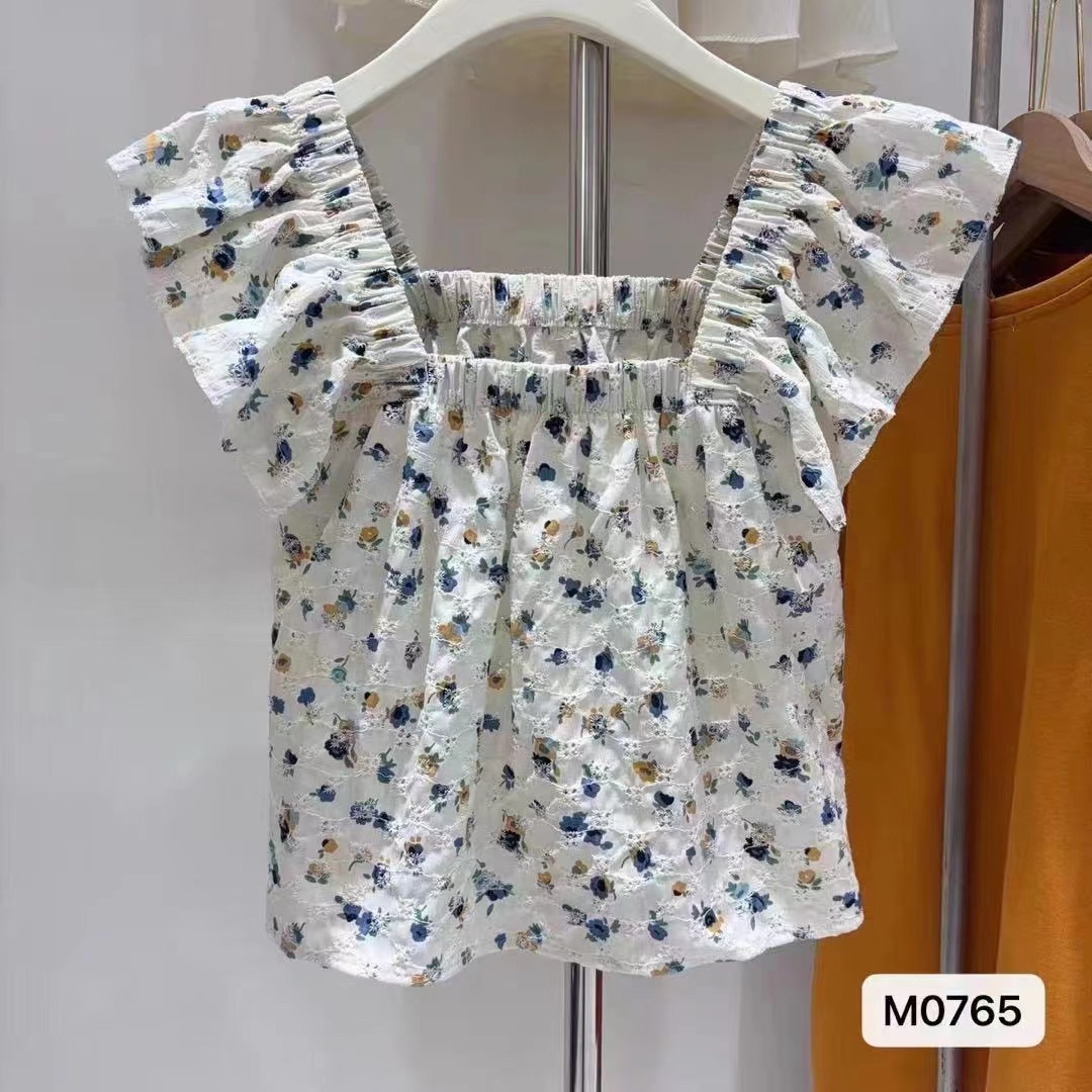 2024網紅夏季新款小清新方領重工刺繡碎花寬鬆背心女田園