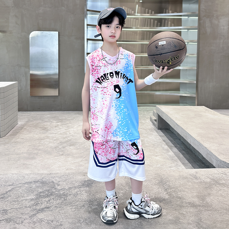 男童夏裝休閒背心套裝2024新款中大兒童夏季男孩運動籃球服兩件套