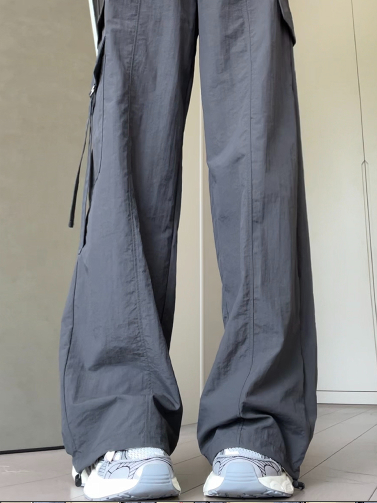 American overalls for women summer 2024 new loose straight slim wide leg pants casual gray sports pants