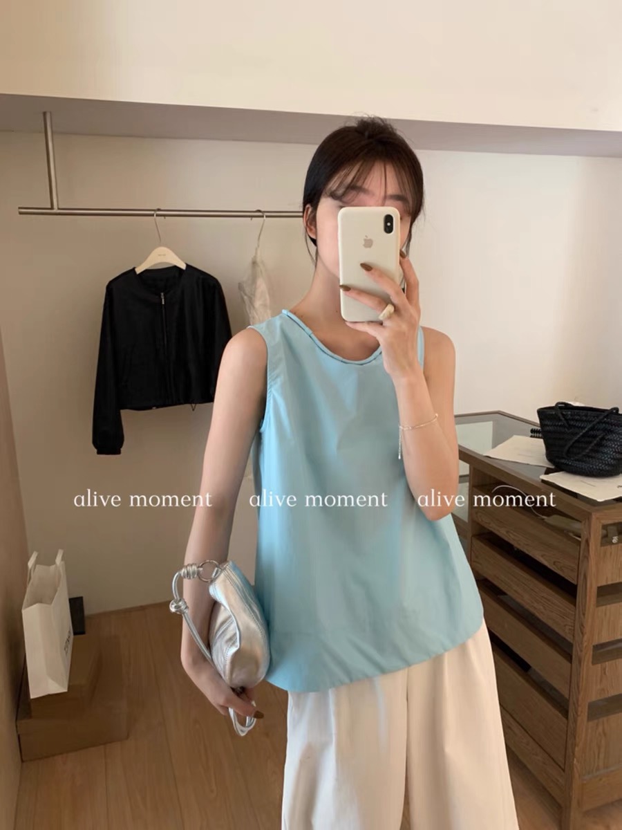 alive moment2024春夏季韓系簡約慵懶風百搭圓領韓系背心女潮