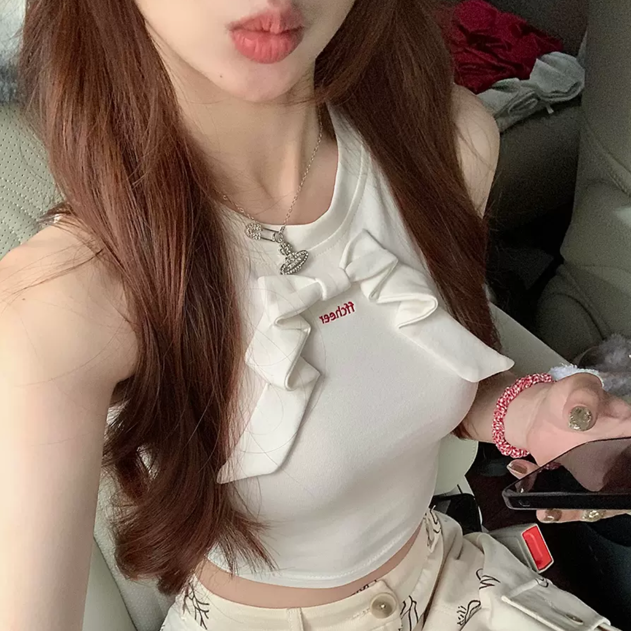 ffcheer summer vibe 辣妹立體蝴蝶結刺繡工字背心夏季女百搭上衣