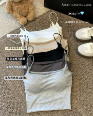 實拍~帶胸墊小吊帶美背夏季內搭顯瘦白色短款純欲外穿打底
