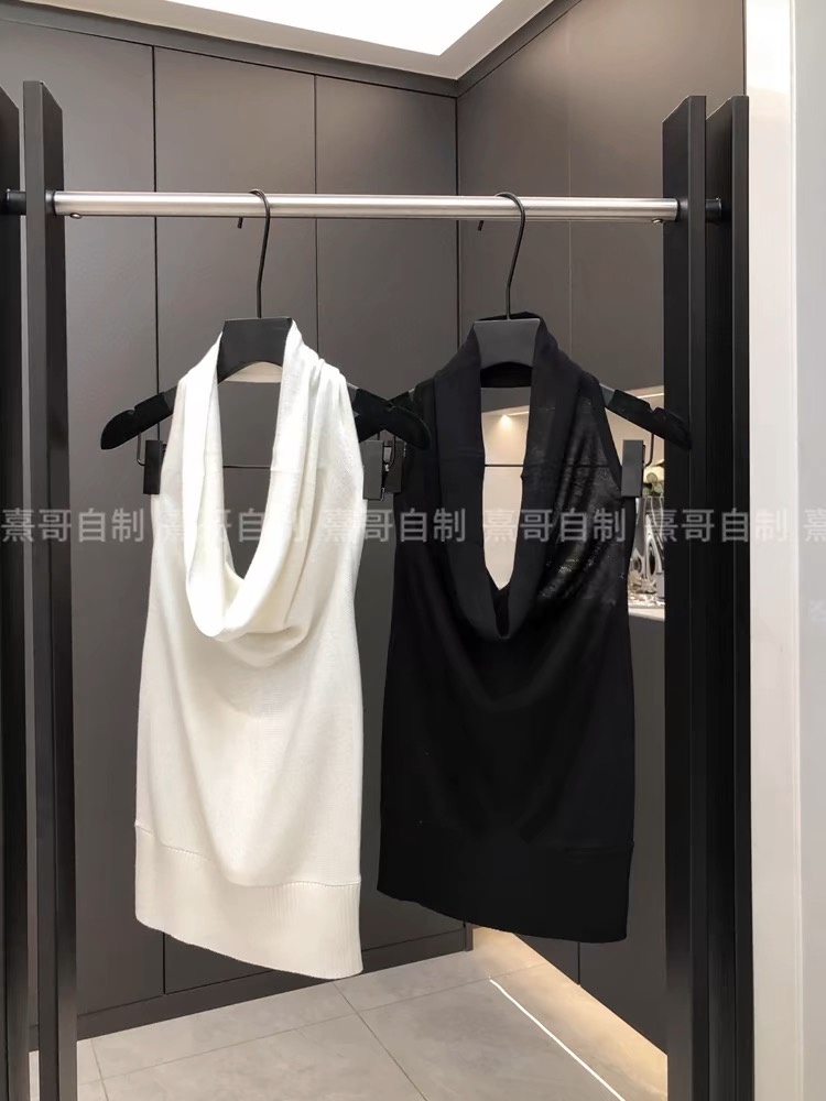 設計感上衣輕熟法式小眾掛脖盪領無袖背心女夏季新款多巴胺穿搭潮