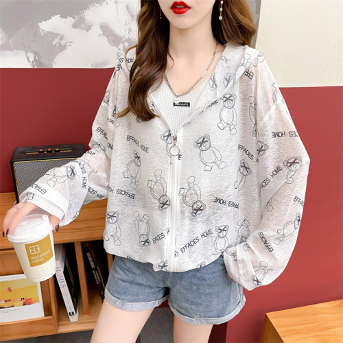 Real shot 100 polyester ice silk sun protection clothing summer nano silk loose breathable thin cardigan hooded jacket for women