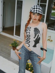 立減10BeerBro 不規則下擺辣妹背心女夏季復古像印花無袖上衣