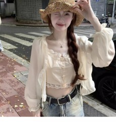 白色外搭小開衫夏季女裝新款薄款罩衫配吊帶裙的外套披肩上衣