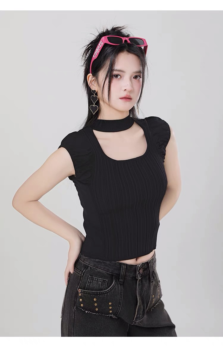 2024夏季新款掛脖無袖背心內搭女高級感甜辣妹掐腰別致絕美小上衣
