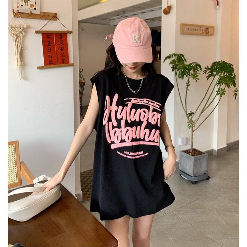 印花下衣失蹤女夏中長款坎肩無袖背心t恤