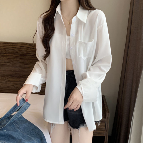 韩版雪纺衬衫女夏设计感新款 法式上衣宽松慵懒风长袖衬衣