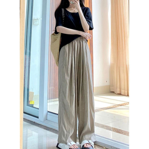 Yamamoto pants with pockets, wide-leg pants for women, summer thin high-waist drape casual loose straight pants