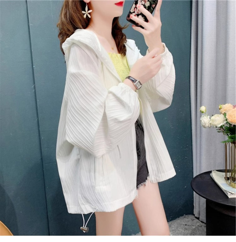 100% polyester summer sun protection clothing for women, hooded, versatile long-sleeved design, sun protection zipper cardigan