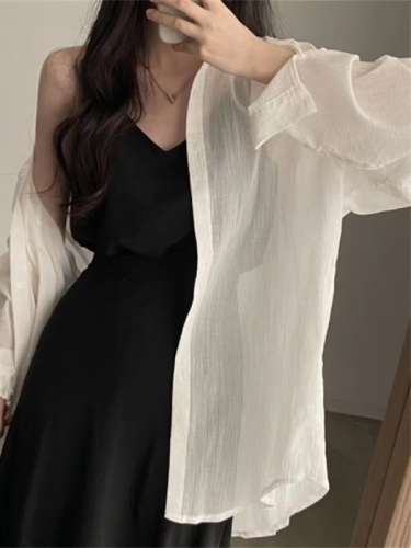 韩国chic简约慵懒风薄款长袖衬衫女夏季新款防晒衫罩衫空调衫上衣