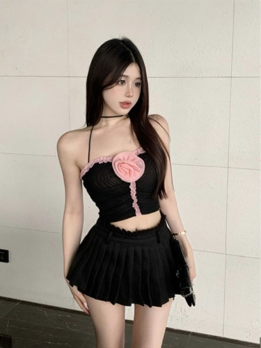 Black Sexy Pure Desire Halter Neck Camisole Women's Summer Outerwear Design Niche Slim Short Hot Girl Top Trendy