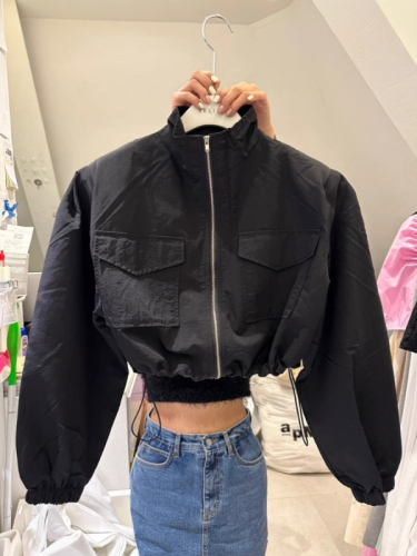 South Korea's Dongdaemun Summer New Style Stand Collar Drawstring Zipper Puff Sleeve Short Workwear Sports Sun Protection Jacket for Women