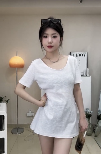 法式短袖t恤女夏季2024新款韩版设计感蚂蚁腰减龄竹节棉上衣