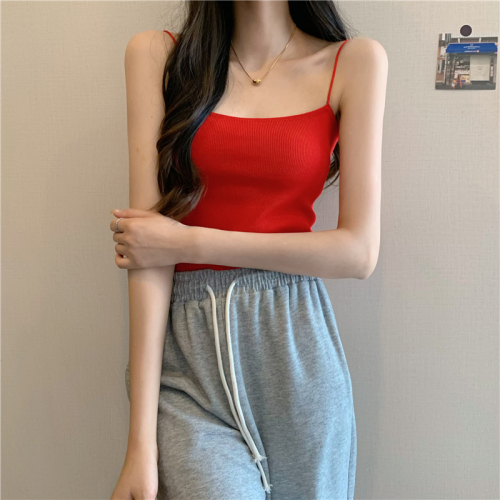 Real shot of small camisole for women to wear outside, knitted inside, bottoming shirt, summer new hot girl sleeveless top