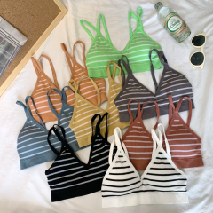 實拍 條紋無縫三角杯美少女雙吊帶固定胸墊少女內衣