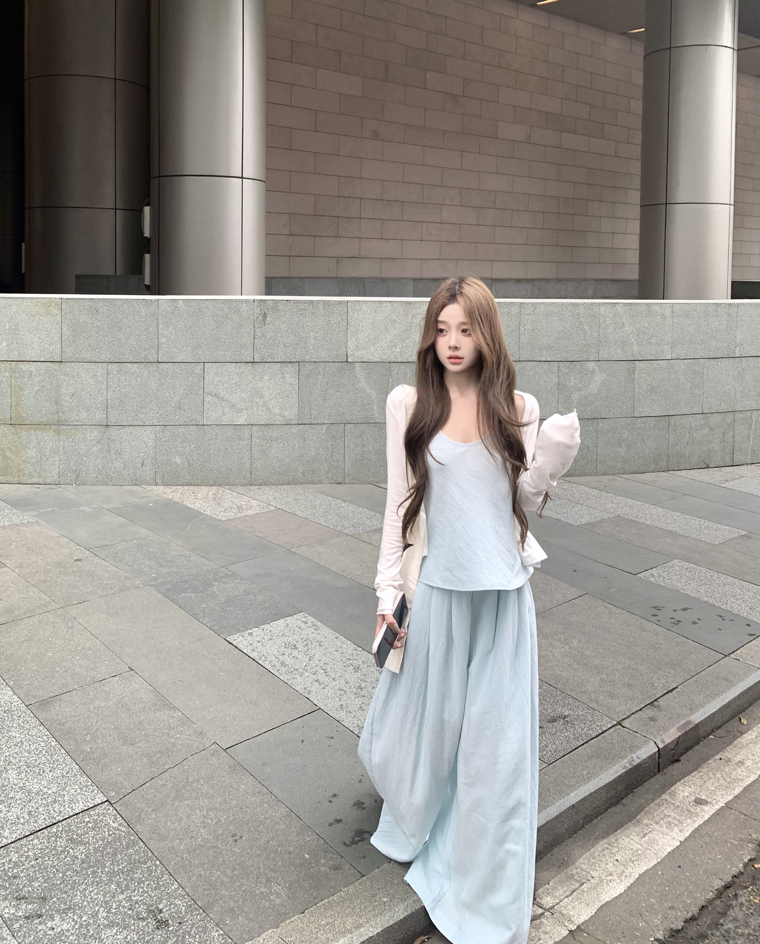 休閒闊腿褲露背背心百搭上衣女清爽棉麻套裝