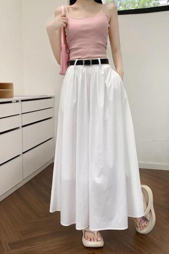 Actual shot ~ 2024 new solid color simple large swing umbrella skirt casual skirt high waist A-line long skirt