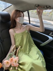 Photographed~Super Fairy Forest System Tender Green Camellia Sweet and Fresh Gentle Style Strappy Dress