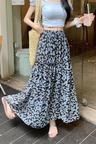 Actual shot ~ Temperament retro age-reducing floral skirt for women in summer, versatile, slimming and stylish A-line long skirt