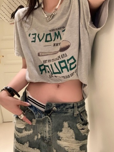 Actual shot of new summer Korean style shoulder lazy letter printed loose short-sleeved T-shirt tops for women trendy