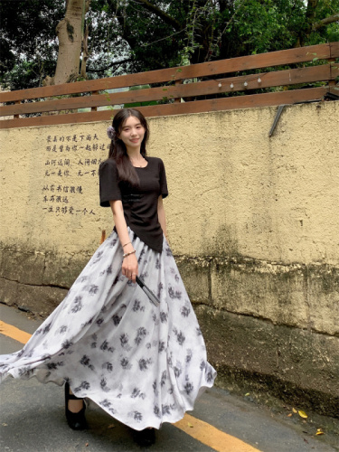 66028实拍大码气质复古裙夏装新中式女装国风微胖扎染半身裙
