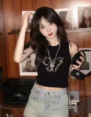 辣妹獨特别致小背心女夏季復古高級感黑色性感小個子外穿無袖上衣