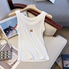 實拍2024春夏款希音亞馬遜韓國東大門GLYP手工短款字母潮牌背心女
