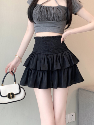 Real shot ~ Cake skirt, white tutu skirt, high-waisted skirt, girly style short skirt, black ballet skirt