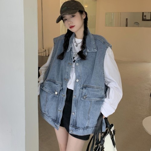 Internet celebrity denim vest 2024 summer thin waistcoat jacket for women Korean version loose and versatile student vest