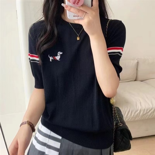 Ice silk short-sleeved top for women 2024 summer college style double-sleeved webbing loose slimming dog embroidered T-shirt
