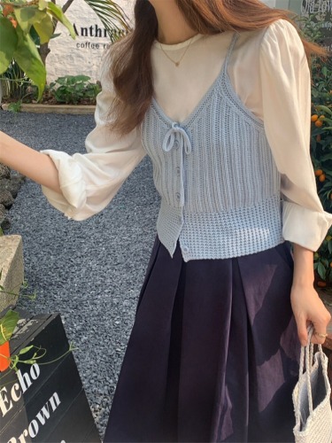 甜美韩系系带缎面长袖上衣衬衫女设计感小众温柔风上衣2024春季