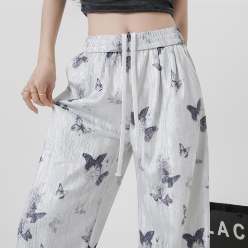Summer Korean style ink butterfly national style casual pants for women new Chinese style sweatpants wide leg trousers