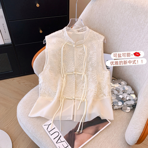 New Chinese style jacquard disc buckle vest for women 2024 new spring style high-end vest temperament short top