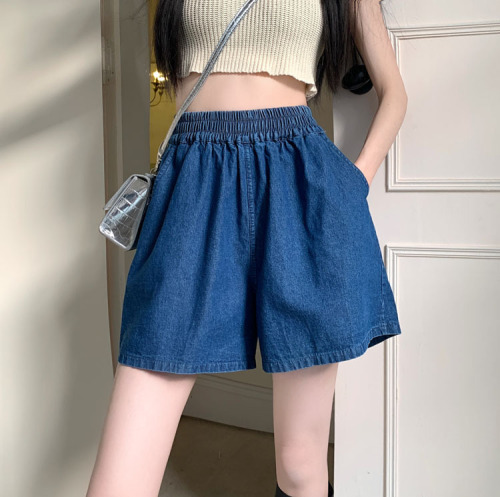 Actual shot ~ 2024 new Korean style elastic waist jeans casual straight wide leg pants shorts for women trendy