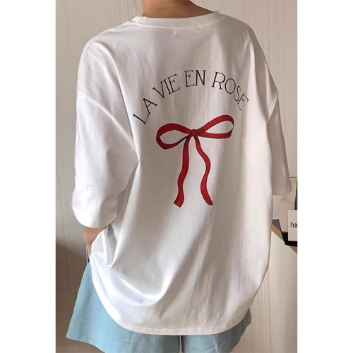 Summer Korean style new short-sleeved pure cotton T-shirt for women with design lettering loose clothing for women