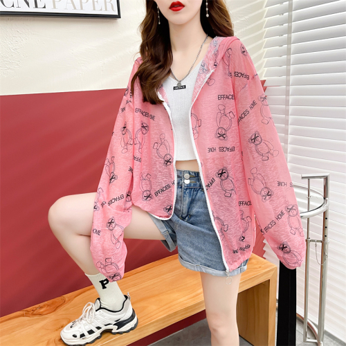 Real shot 100 polyester ice silk sun protection clothing summer nano silk loose breathable thin cardigan hooded jacket for women