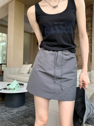 Actual shot Korean style workwear style skirt 2024 summer new style high waist A-line strap versatile slimming skirt