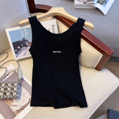 實拍2024春夏款希音亞馬遜韓國東大門GLYP手工短款字母潮牌背心女