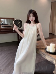 Photographed French-style gentle, high-end quality beach vacation fairy neckless tank top dress