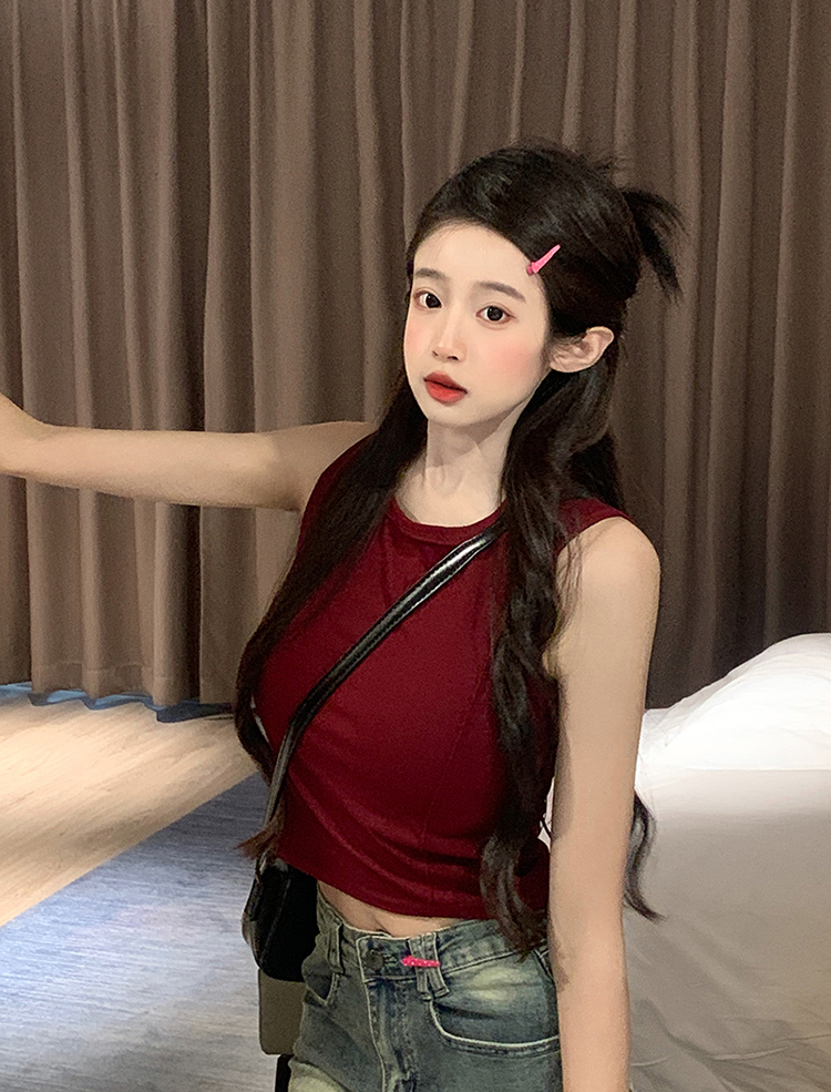 實拍~修身顯瘦無袖背心女夏短上衣辣妹