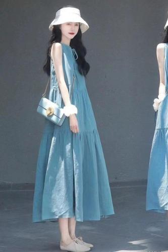 夏装新款韩版时尚宽松无袖系带气质无袖薄款大码连衣裙M-4XL200斤
