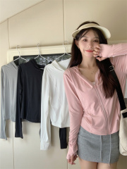 0601 Real shot of pink ice silk sun protection clothing for women, summer slim yoga clothing, jacket and tight top